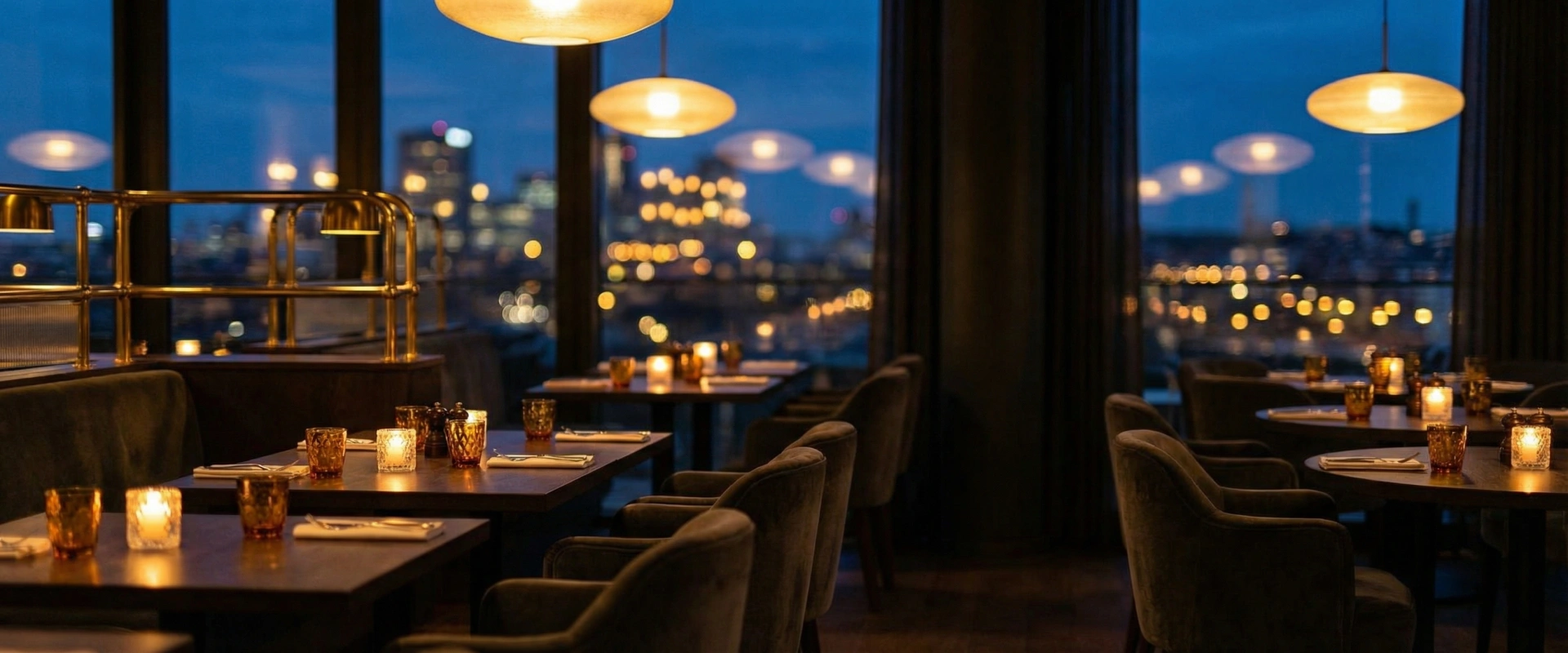 Restaurant dining room with premium lighting