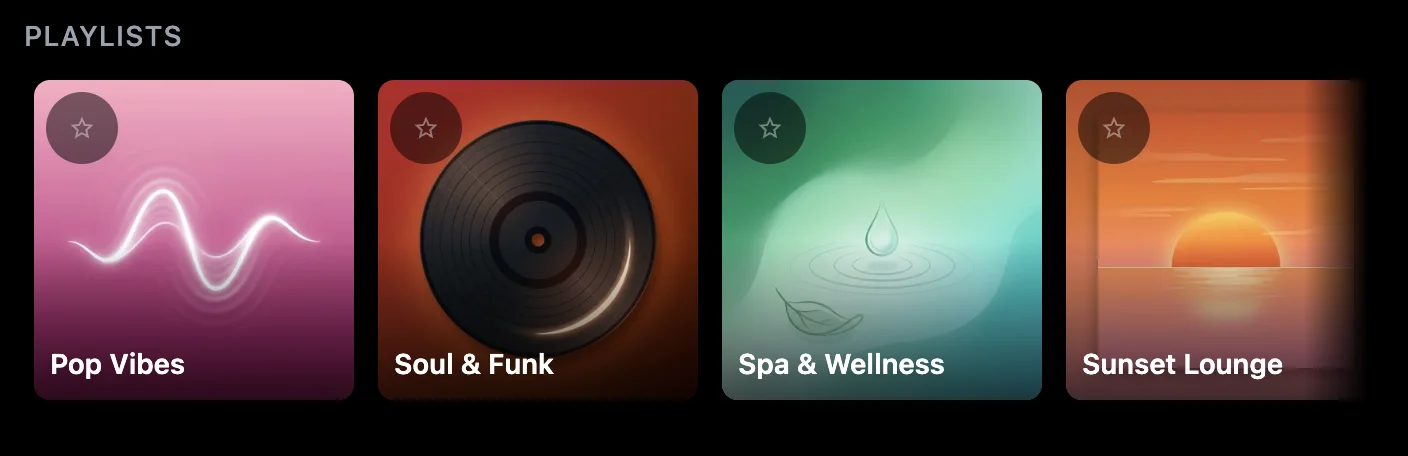 Music interface showing curated playlists